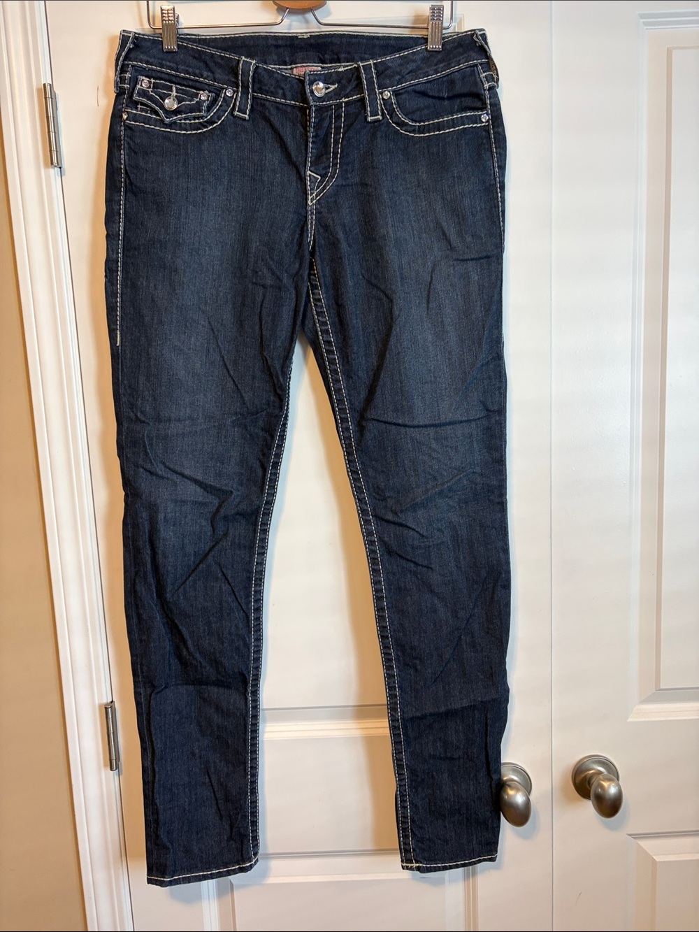 True Religion Dark Indigo Skinny Jeans with Contrast Stitching